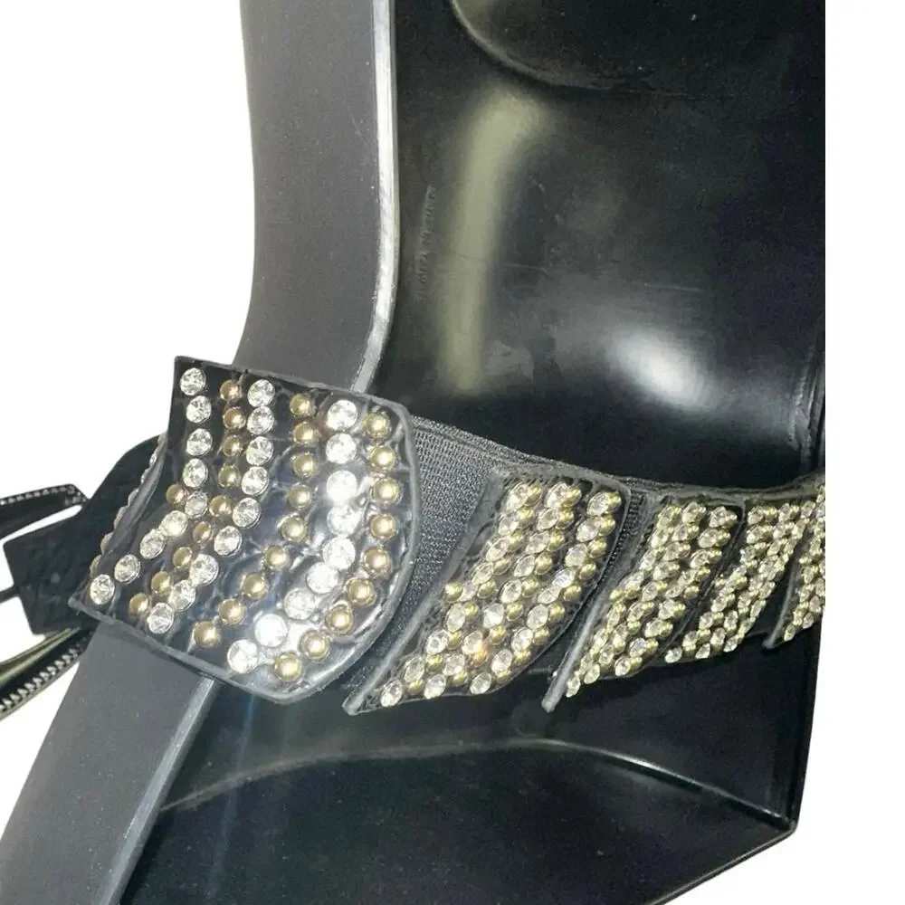 Black Croc Embossed Stretch Belt Rhinestone Buckle Statement Waist Belt OS